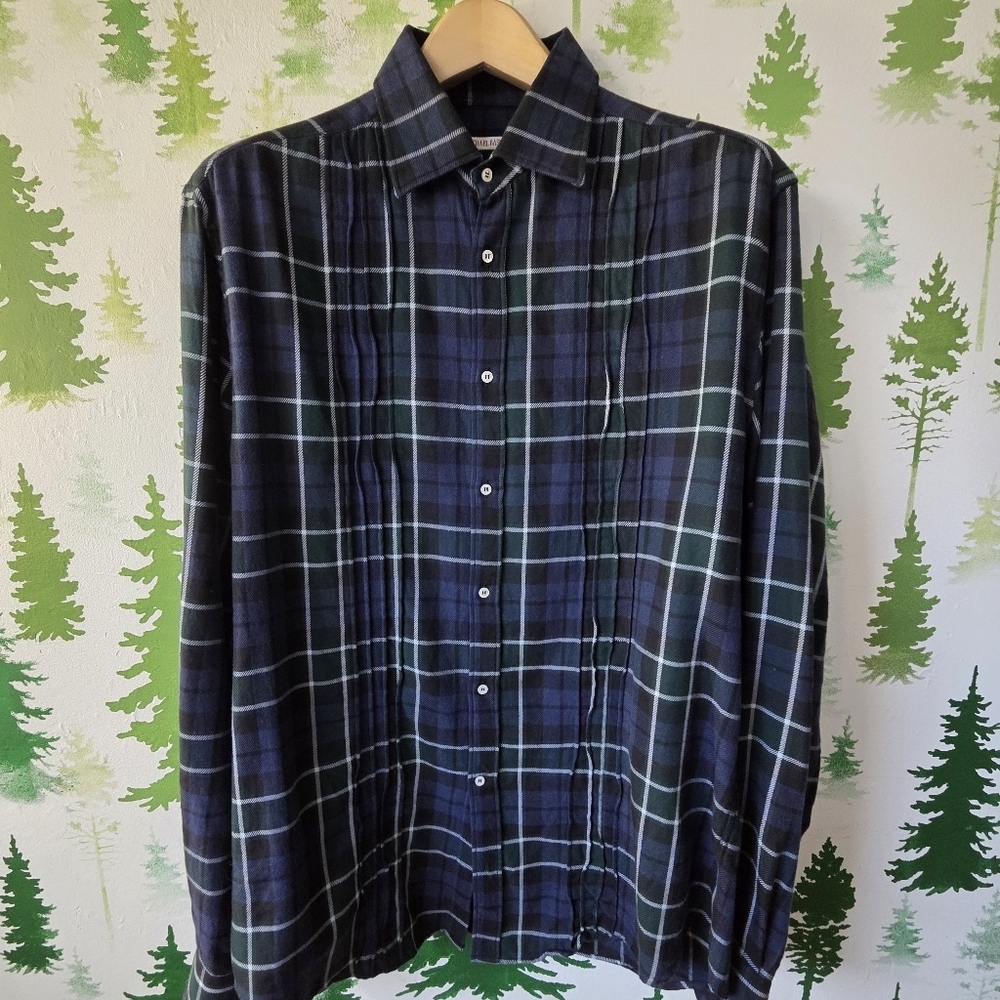 Michael Bastian Navy and Green Plaid Shirt